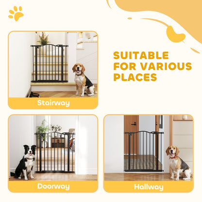 Metal 74-80cm Adjustable Pet Gate Safety Barrier w/ Auto-Close Door Black