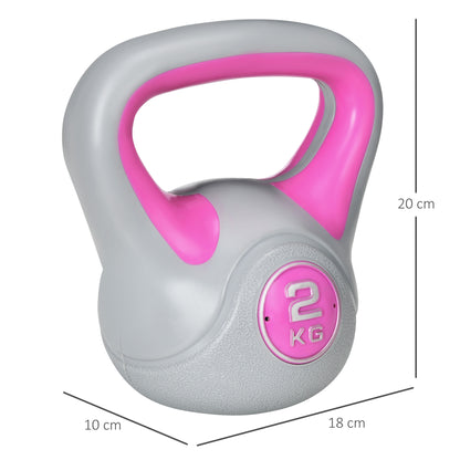 Kettlebell, 2kg Kettle Bells with Handle for Home Gym Weight Lifting and Strength Training, Pink and Grey