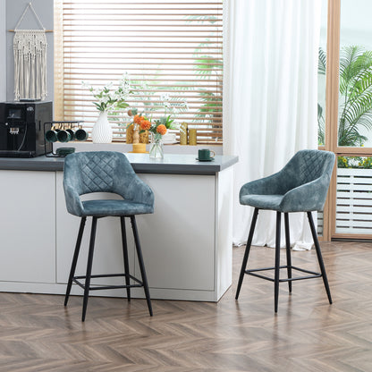 Bar Stools Set of 2, Velvet-Touch Fabric Counter Height Bar Chairs, Kitchen Stools with Steel Legs for Dining Area