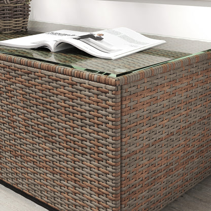 90 x 50cm Glass-Top Rattan Side Table - Brown