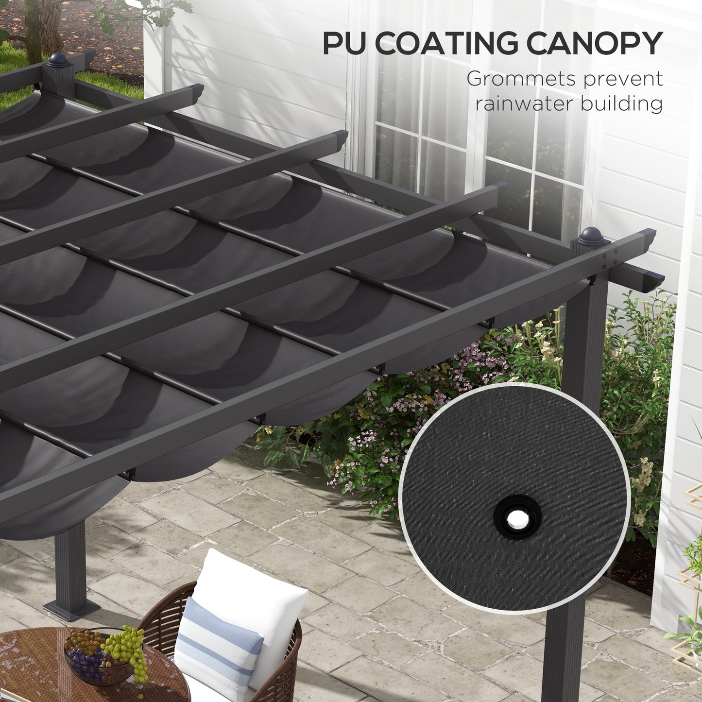 3 x 3m Aluminium Pergola with Retractable Roof and L4 Wind-proof - Dark Grey