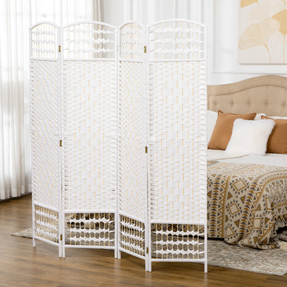 4 Panel Folding Room Divider, Privacy Screen, Paravent Partition Separator for Living Room, Bedroom, White