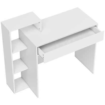 Desk with Storage, Computer Desk with 3 Open Shelves and Drawer, Workstation, Computer Table, White