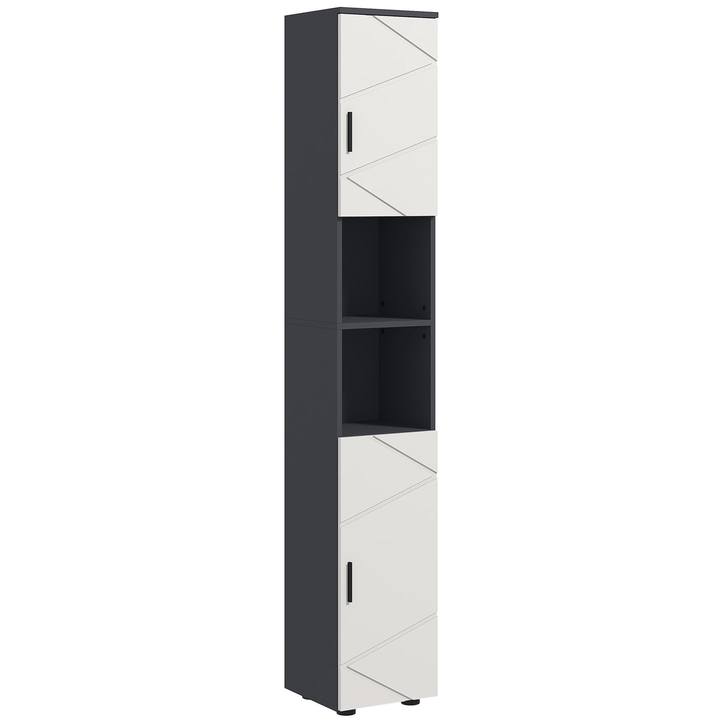 Line Embossed Tall Bathroom Storage Cabinet with Three-position Adjustable Shelves for Minimalist Style - Grey