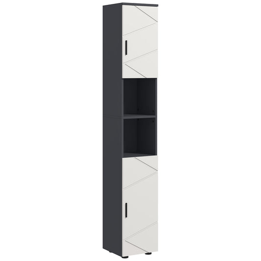 Line Embossed Tall Bathroom Storage Cabinet with Three-position Adjustable Shelves for Minimalist Style - Grey