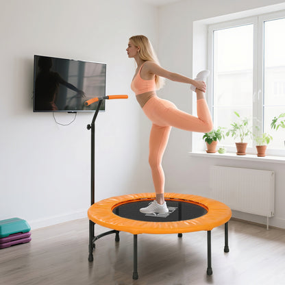 40" Fitness Trampoline with Adjustable Handle, Rebounder Trampoline, Mini Jumper for Indoor Exercise Workout, Orange