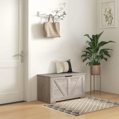 100L Home Storage Box, with Safety Hinge - Grey Wood-Effect