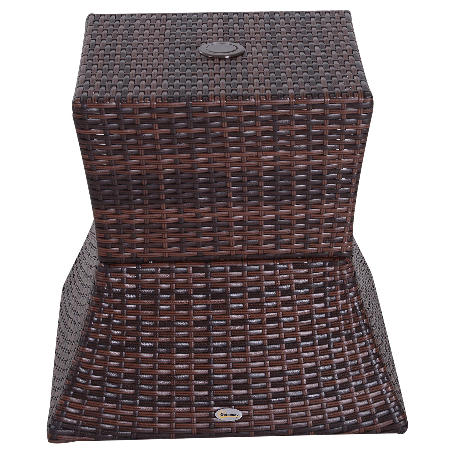 Rattan Outdoor Coffee Table, Wicker Garden Patio Bistro Side Table with Umbrella Hole and Storage Space for Balcony, Porch