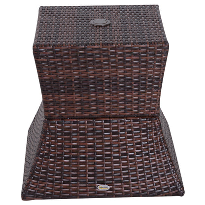 Rattan Outdoor Coffee Table, Wicker Garden Patio Bistro Side Table with Umbrella Hole and Storage Space for Balcony, Porch