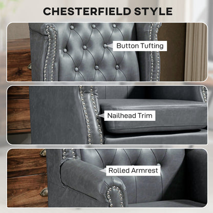 Wingback Accent Chair Tufted Chesterfield-style Armchair with Nail Head Trim for Living Room Bedroom Grey
