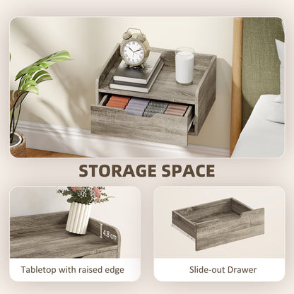 Floating Nightstands Set of 2, Wall Mounted Bedside Table with Drawer for Bedroom, Grey Wood Effect