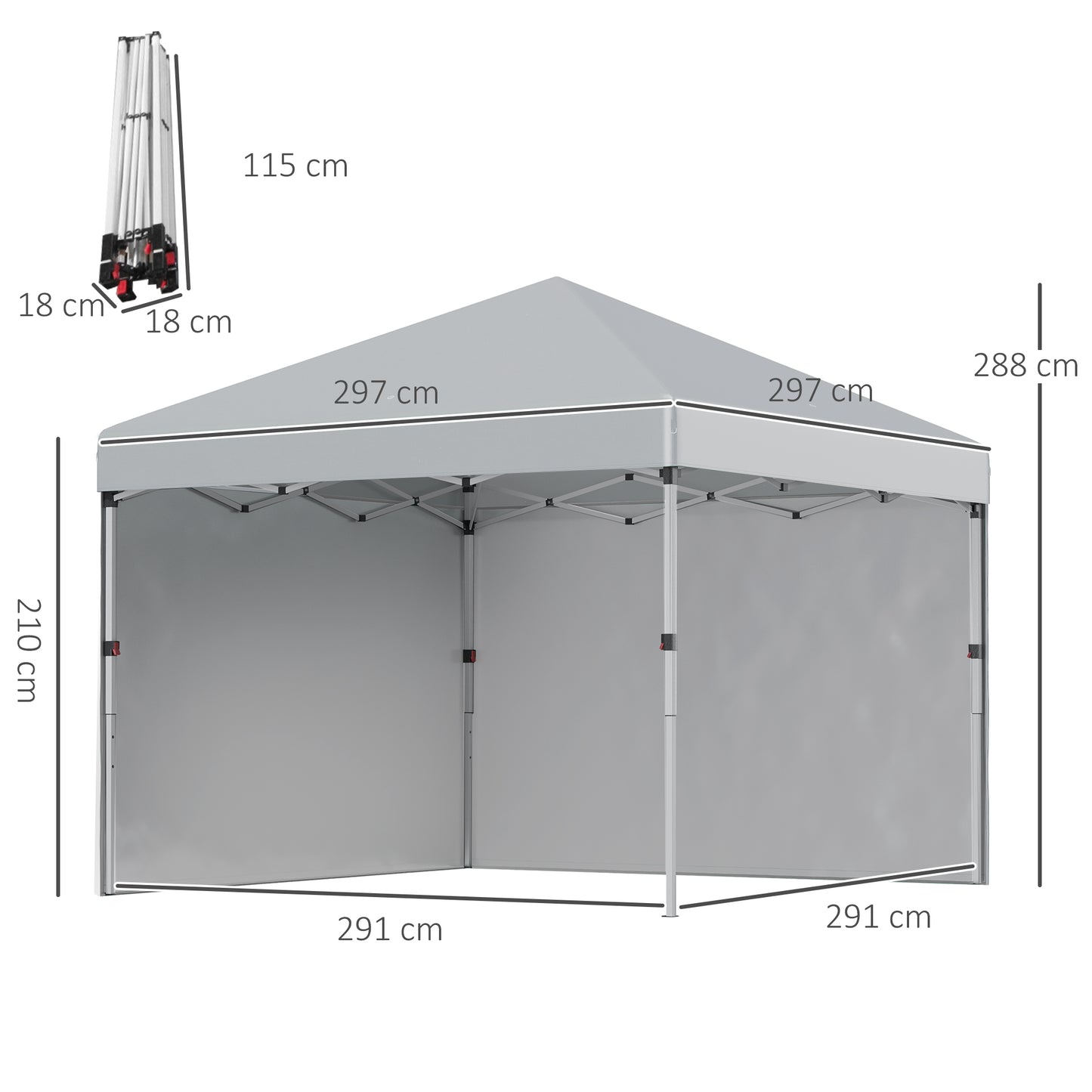 3 x 3 m Pop Up Gazebo, UPF 30+ Party Tent with 2 Sidewalls, Weight Bags and Wheeled Bag, Light Grey