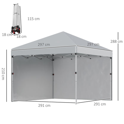3 x 3 m Pop Up Gazebo, UPF 30+ Party Tent with 2 Sidewalls, Weight Bags and Wheeled Bag, Light Grey
