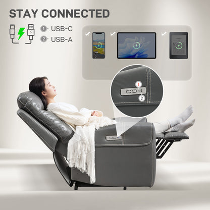 Power Lift Recliner Chair for Elderly, Overstuffed Faux Leather Riser and Reclining Chair with USB A+C Ports