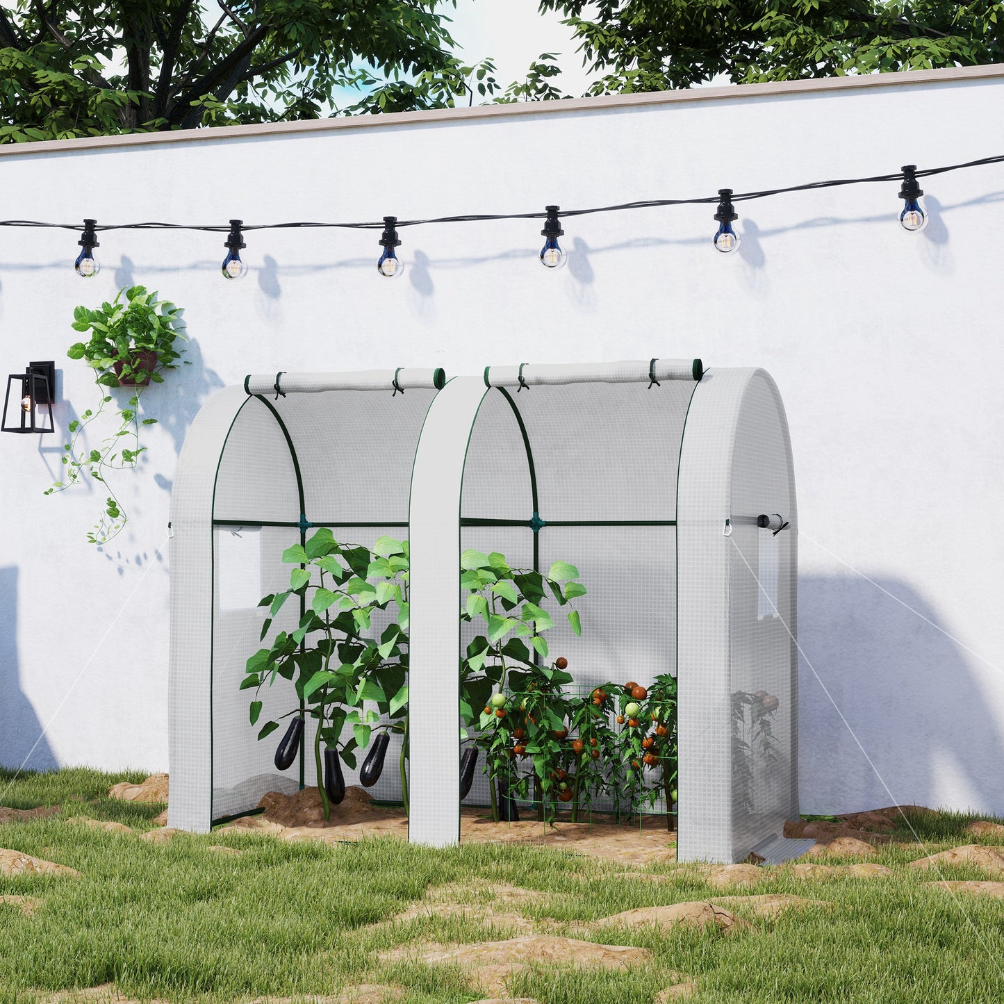 94 x 185cm Mini Two-Room Greenhouse - White