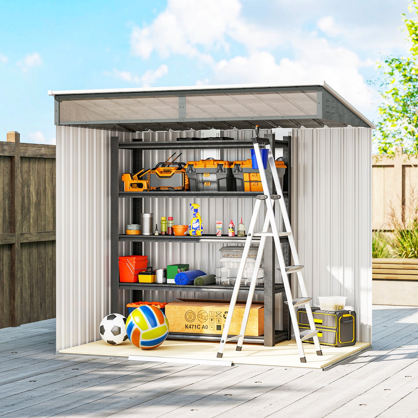 6.5 x 4FT Galvanised Metal Shed with Foundation Kit, Lockable Tool Garden Shed with Double Sliding Doors, Vents