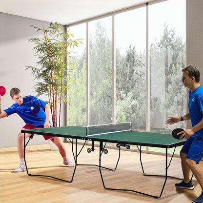 9FT Folding Tennis Table, with 8 Wheels, for Indoor Use, Green