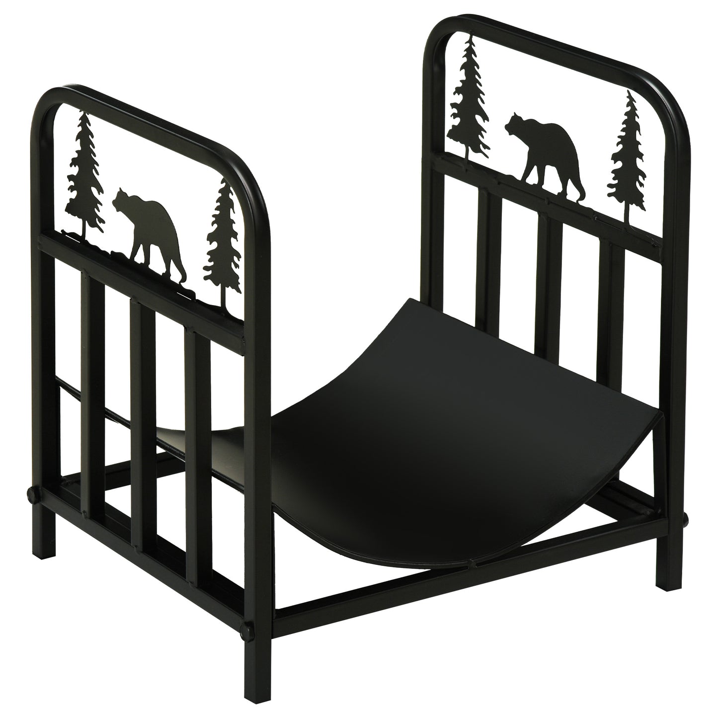 Metal Firewood Log Holder Indoor Outdoor Firewood Rack Inner Arced Fireplace Wood Storage Shelf w/ Bear Shape Design