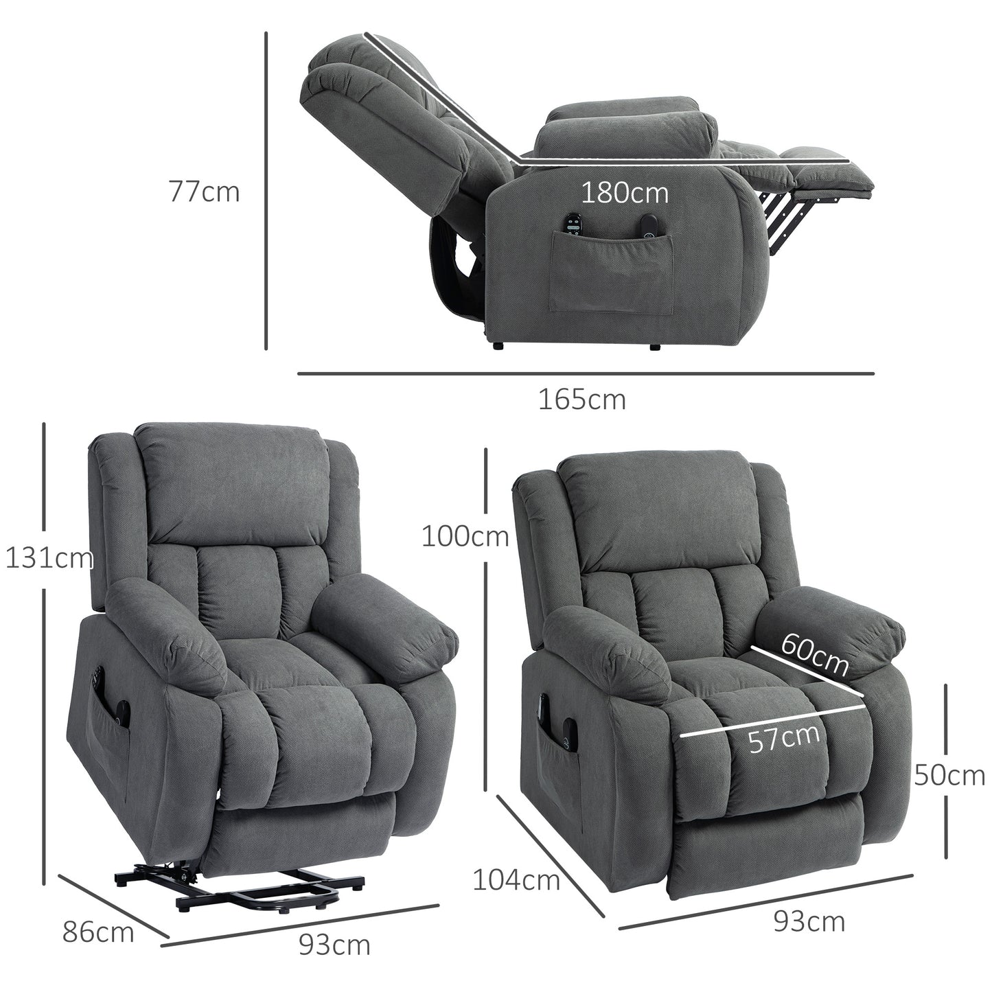 Recliner Armchair Lift Chair, Electric Recliner Chair with Vibration Massage and Heat, Wide Seat, USB Port, Grey