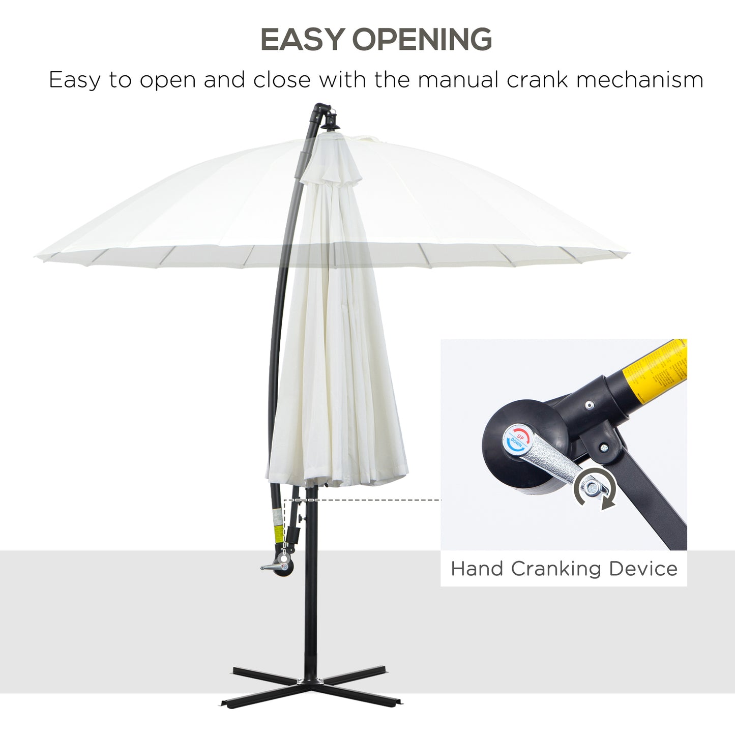 3(m) Cantilever Umbrella 18 Ribs & Vents Adjustable Angle for Patio Cream White