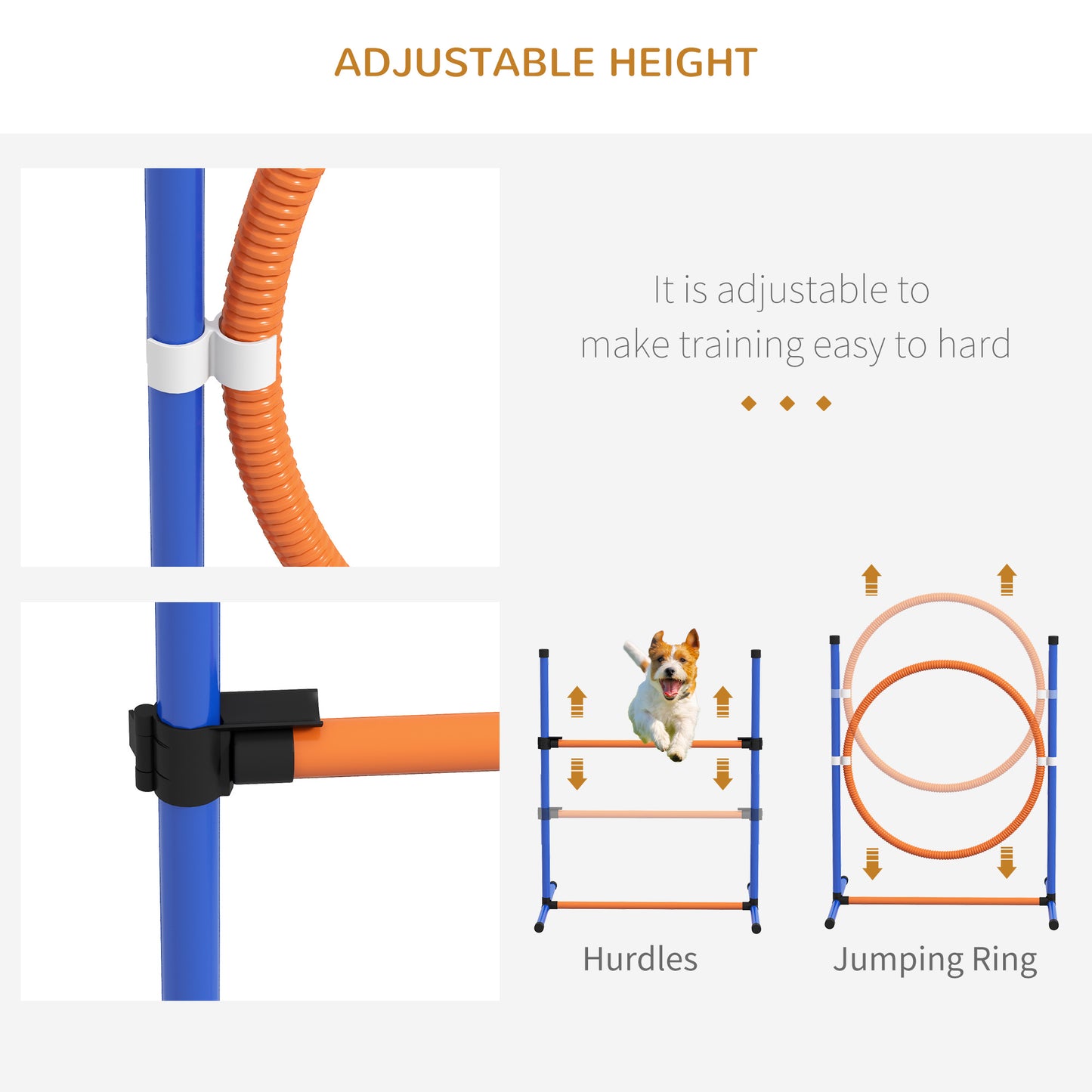Dog Agility Training Equipment with Weave Poles, Jump Ring, Pause Box, Adjustable Hurdle, Carry Bag, Orange