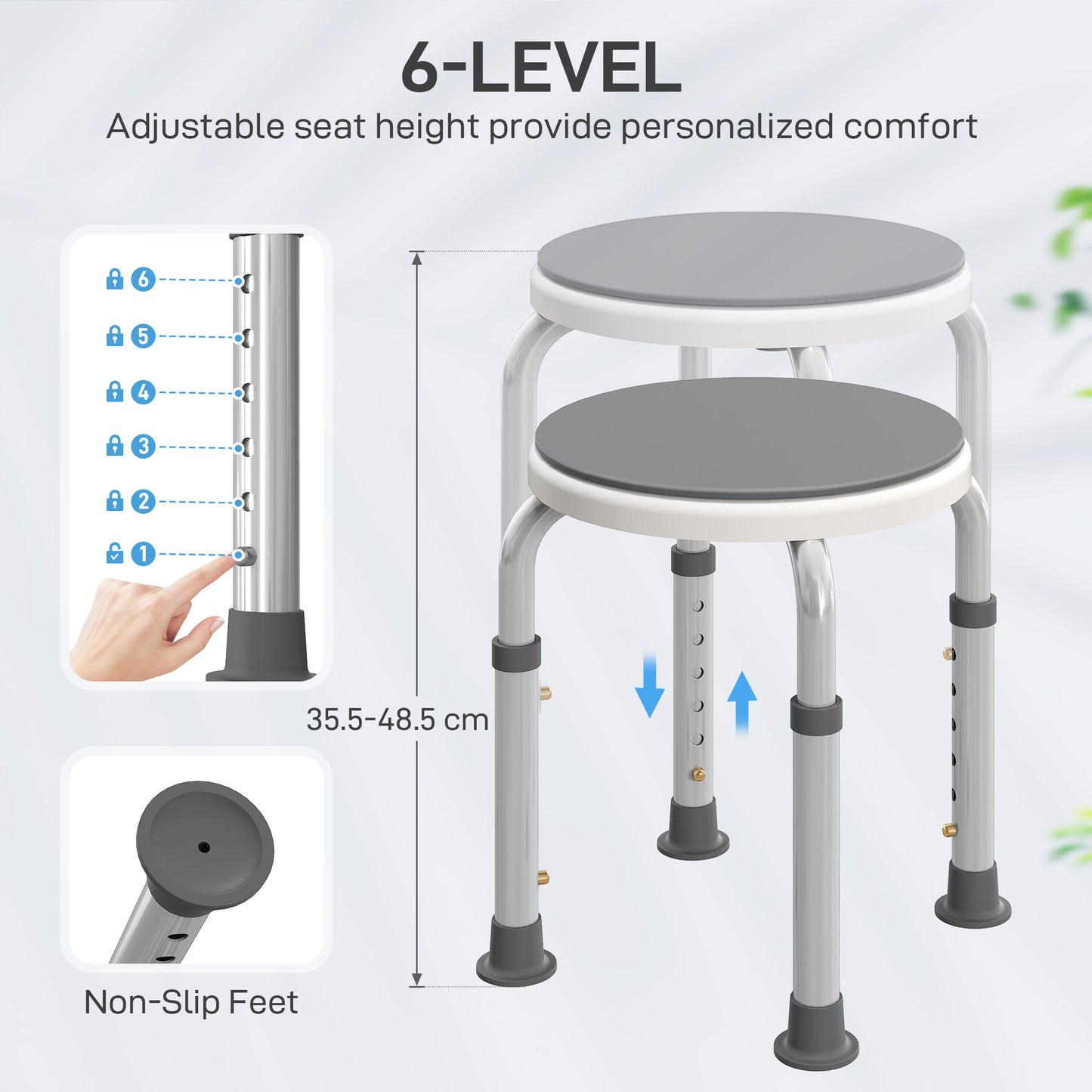 360° Swivel Shower Chair, Height Adjustable Aluminium Shower Stool with Non-Slip Feet for Disabled, Elderly, Grey