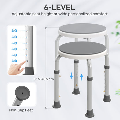360° Swivel Shower Chair, Height Adjustable Aluminium Shower Stool with Non-Slip Feet for Disabled, Elderly, Grey