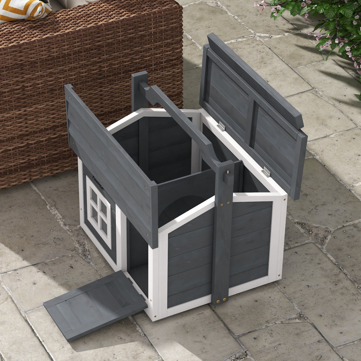Indoor Rabbit Hutch, Portable Small Animal House Outdoor, with Top Handle, Openable Roof - Grey