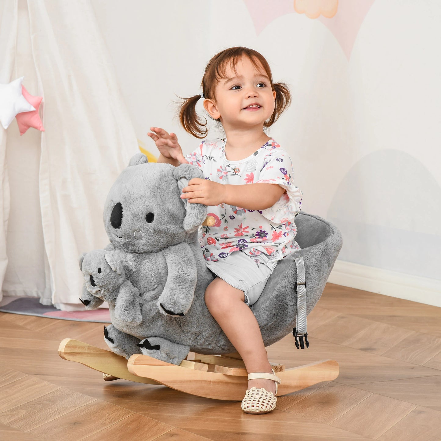 Toddlers Rocking Horse Koala Bear Design with Wooden Base and Glove Toy Included