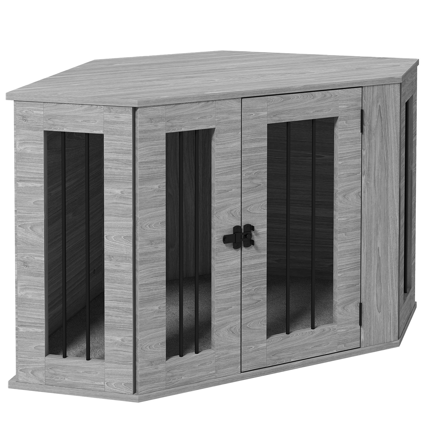 2 in 1 Dog Crate Furniture Side Table with Cushion for Medium Dogs, 104 x 55 x 63cm - Grey