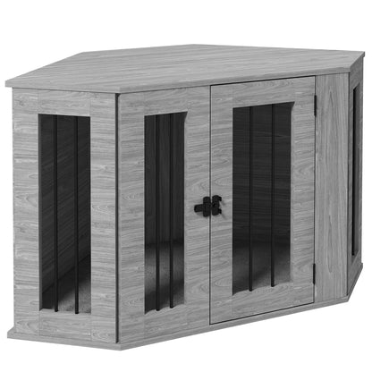 2 in 1 Dog Crate Furniture Side Table with Cushion for Medium Dogs, 104 x 55 x 63cm - Grey