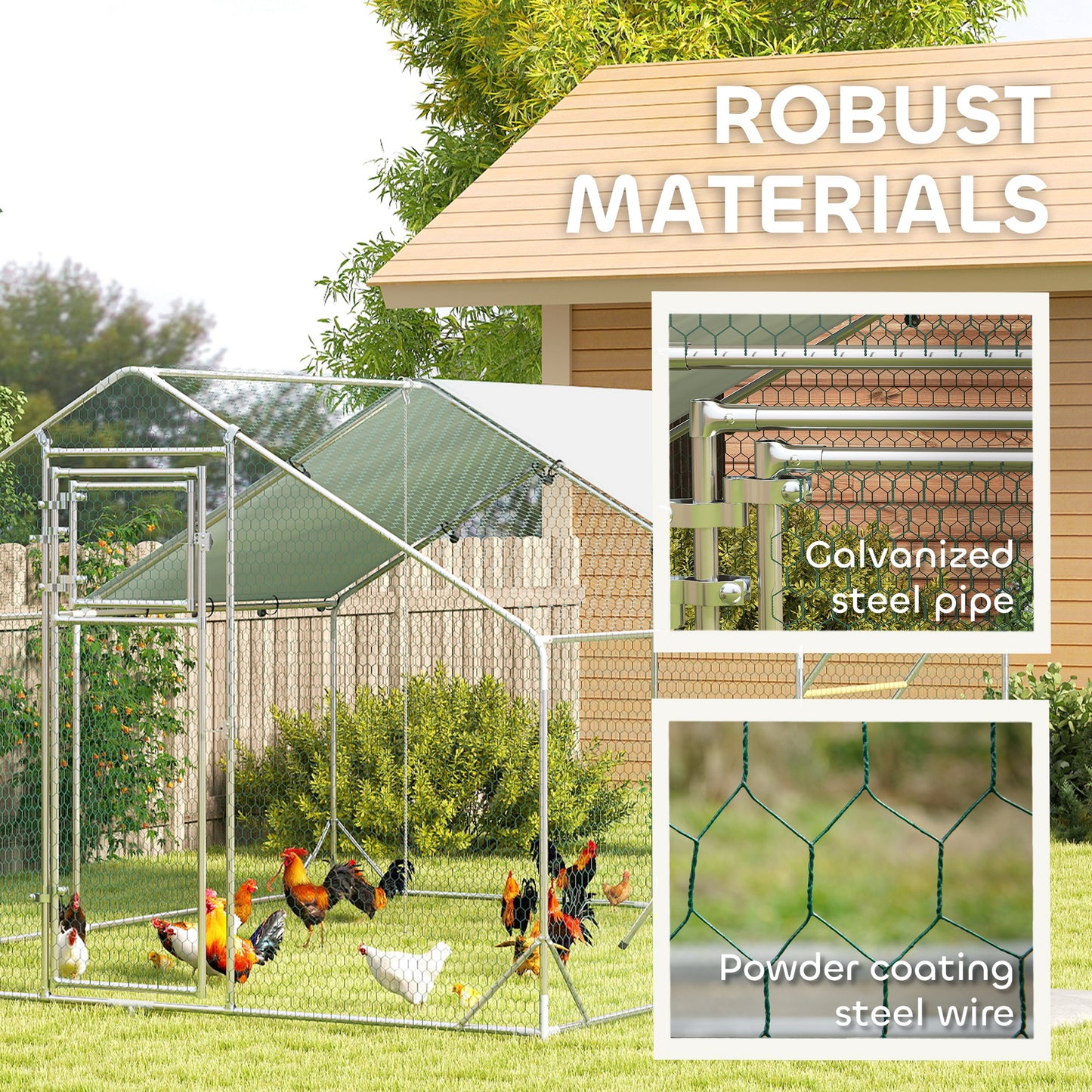 Walk-in Chicken Run w/ Cover, Feeding Door, Hanging Feeder, Perch, for 12-18 Poultry