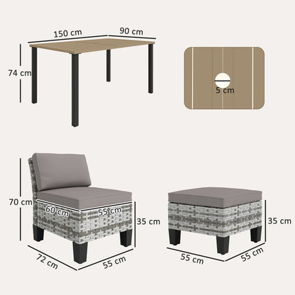 Seven-Piece Rattan Dining Set - Grey