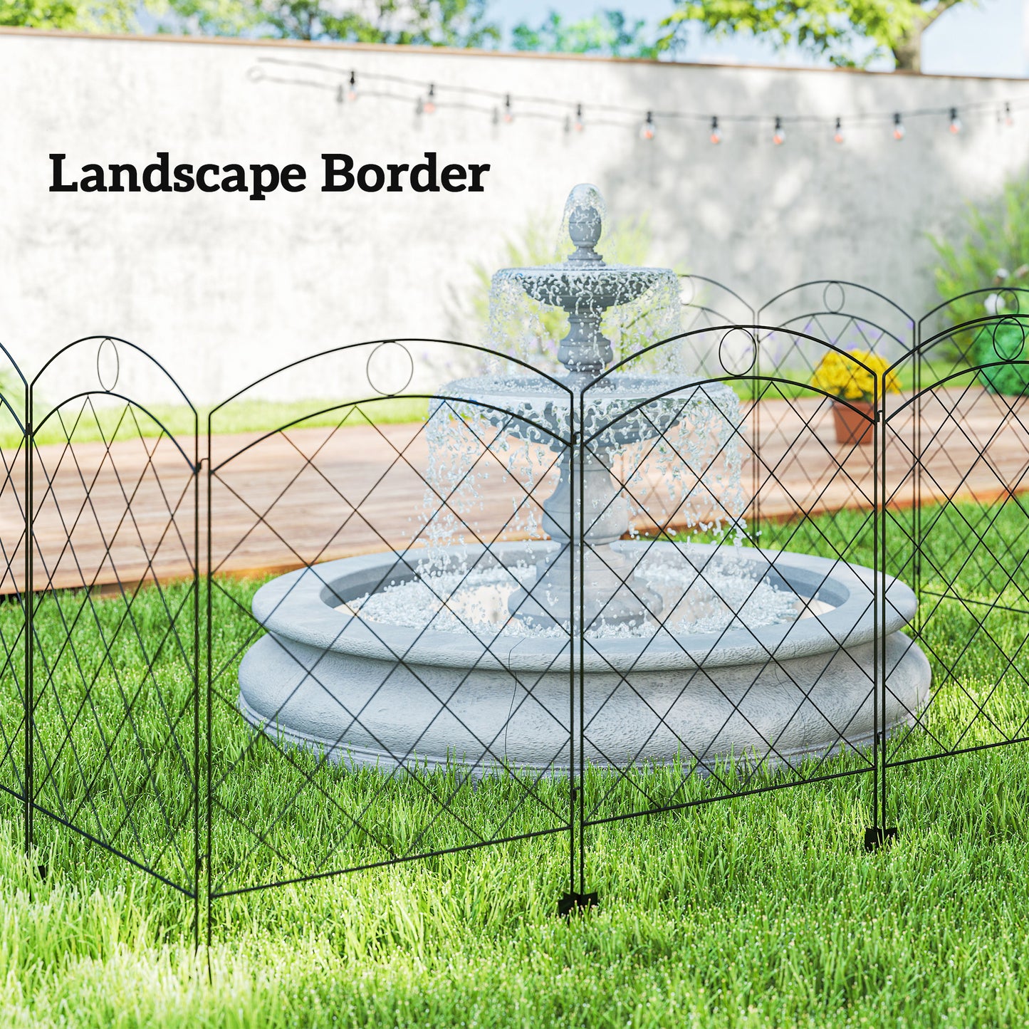 Steel Decorative Outdoor Picket Fence Panels Set of 4, Black