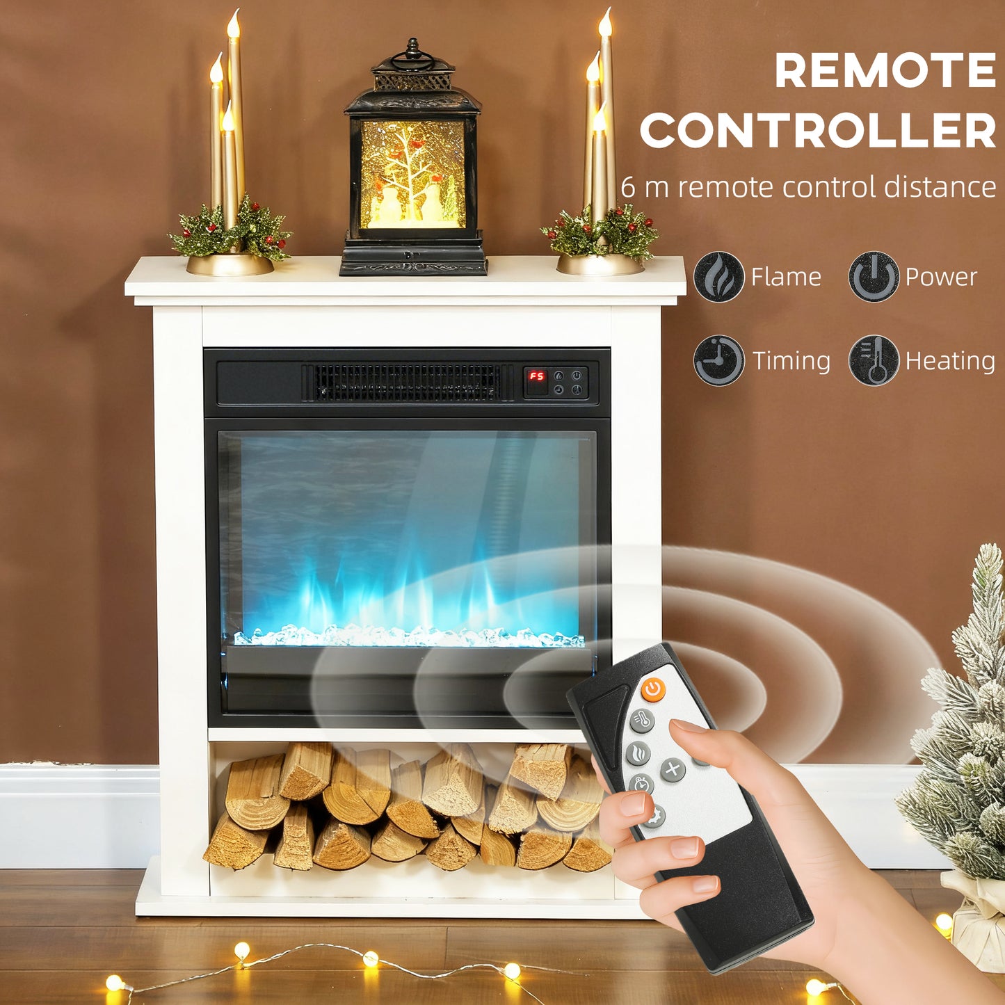 1800W Adjustable Faux Flame Electric Fireplace - White