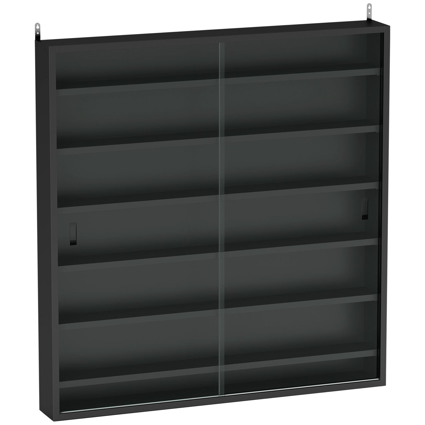 Six Shelf Display Cabinet, with Glass Doors - Black