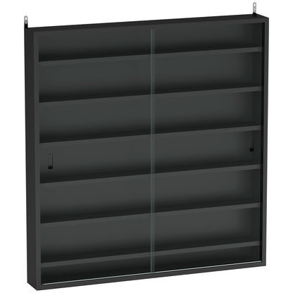 Six Shelf Display Cabinet, with Glass Doors - Black