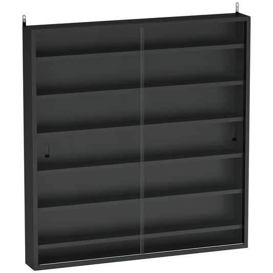Six Shelf Display Cabinet, with Glass Doors - Black