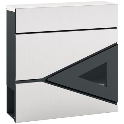 Wall Mounted Post Box with Viewing Window, 2 Lock, Modern Galvanised Steel Mailbox with Copper Core