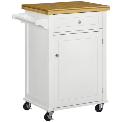 Kitchen Storage Trolley on Wheels with Bamboo Worktop, Rolling Kitchen Island Cart with Drawer and Towel Rack for Dining Room