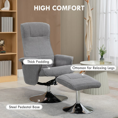 Swivel Recliner Chair with Footstool, Velvet Recliner Armchair with Ottoman, Steel Base