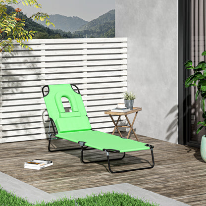 Folding Sun Lounger with Face Hole, 4-Position Adjustable Backrest Garden Recliner Chair Sunbed, Outdoor Lounge Chair