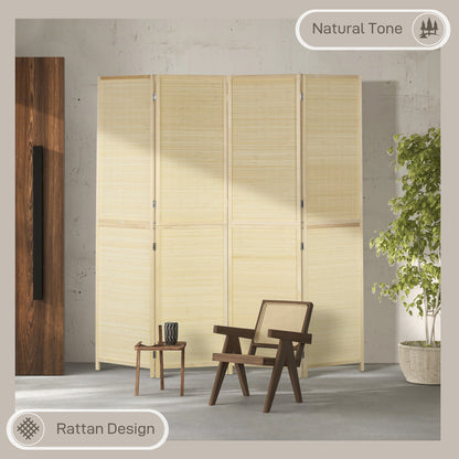Room Divider, Freestanding Privacy Screen, 4 Panel Folding, 180 x 180cm, Natural