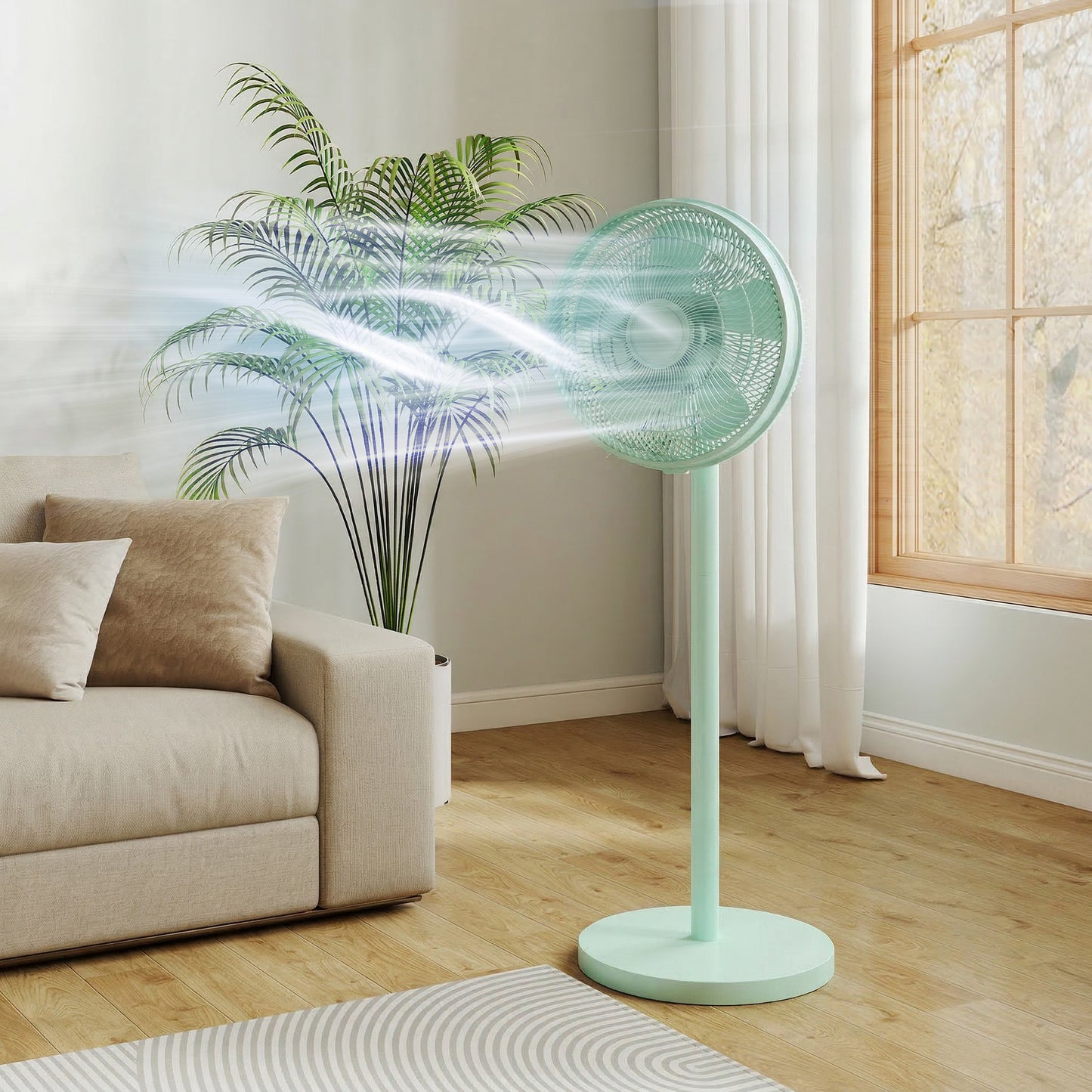 40 cm Standing Fan, Cooling Floor Fan with 80° Oscillating, Adjustable Tilt and Height, 4 Speed, Remote Control, Green