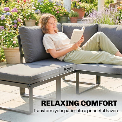 Patio Furniture Set Modular Garden Sofa Set 6 Pieces with Dining Table for Outdoor Patio Grey