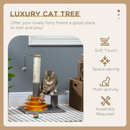 56cm Cat Tree Tower Activity Centre, Climbing Stand Kitten House Furniture w/ Scratching Posts, Toy Ball - Grey