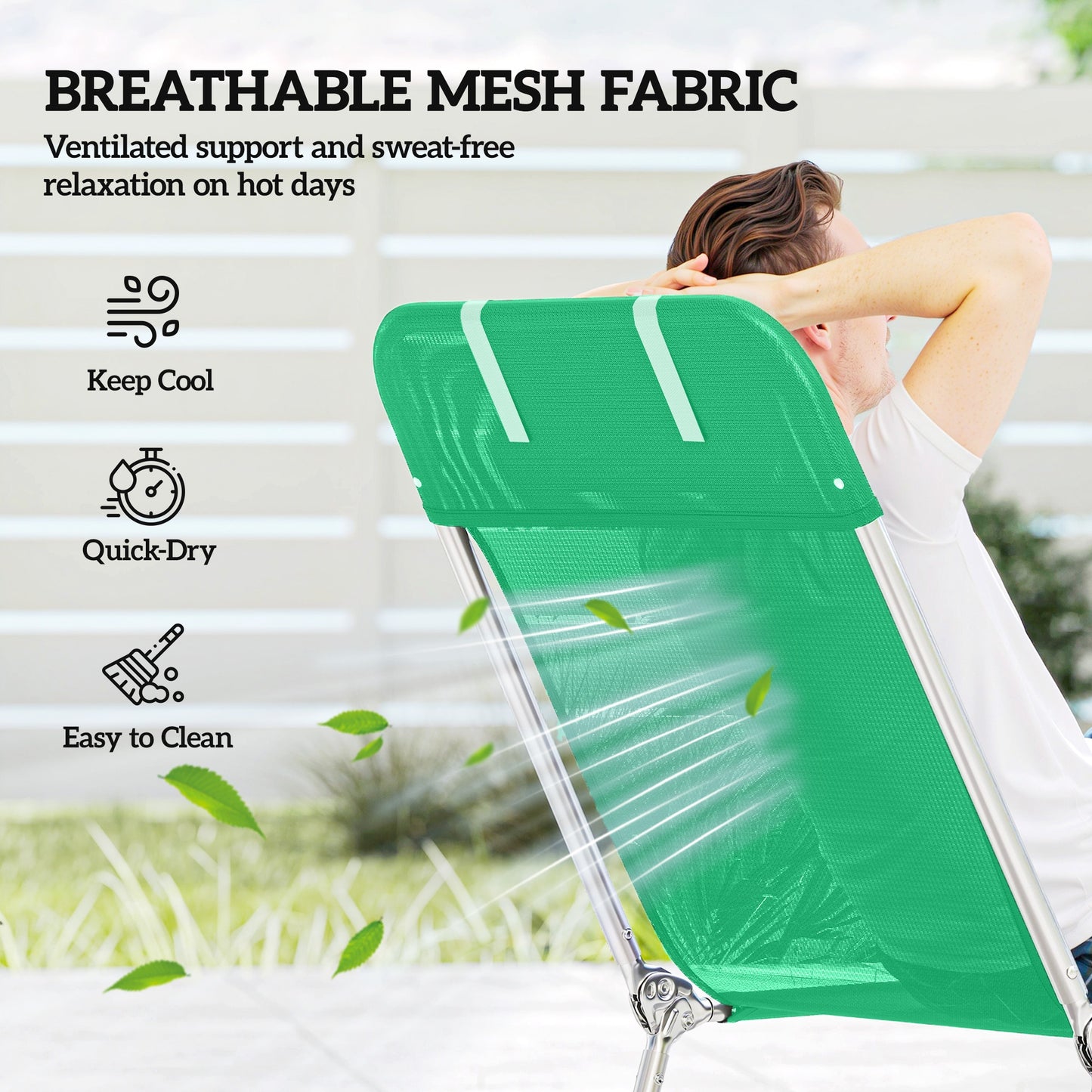Steel Frame Sun Lounger, with Reclining Back - Dark Green
