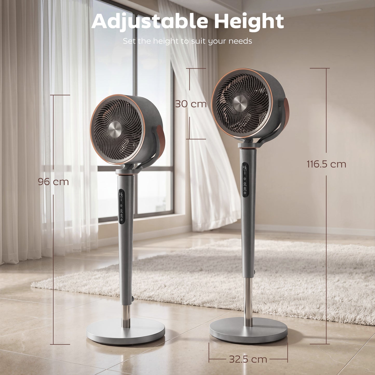 20dB Silent Standing Fan, 70°+90° Auto Oscillating Fan with 12 Speeds, LED Light, Air Circulator, Remote Control, 12H Timer