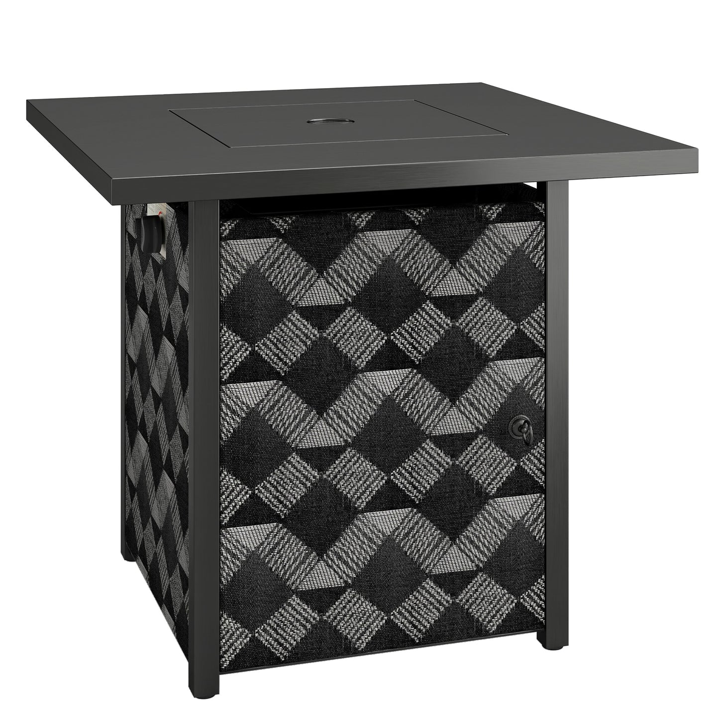 Square Propane Gas Fire Pit Table,12 KW Firepit Outdoor Patio Heater with Glass Wind Guard, Lava Rocks, Gas Tank Holder