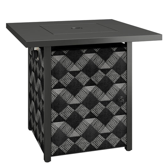 Square Propane Gas Fire Pit Table,12 KW Firepit Outdoor Patio Heater with Glass Wind Guard, Lava Rocks, Gas Tank Holder